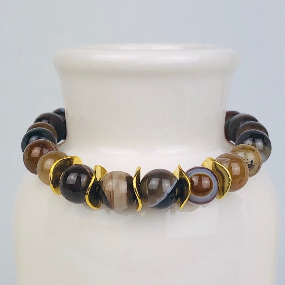 AGATE | Coffee Striped Agate Brown Beaded Bracelet